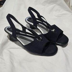 Navy Blue boho strappy low kitten heel slingback sandalsSize 6½